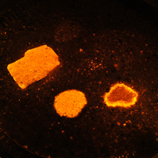 Tarballs fluorescing under a special filter